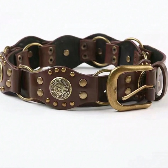 Western Brown Vegan Leather Studded Buckle Belt main image 4